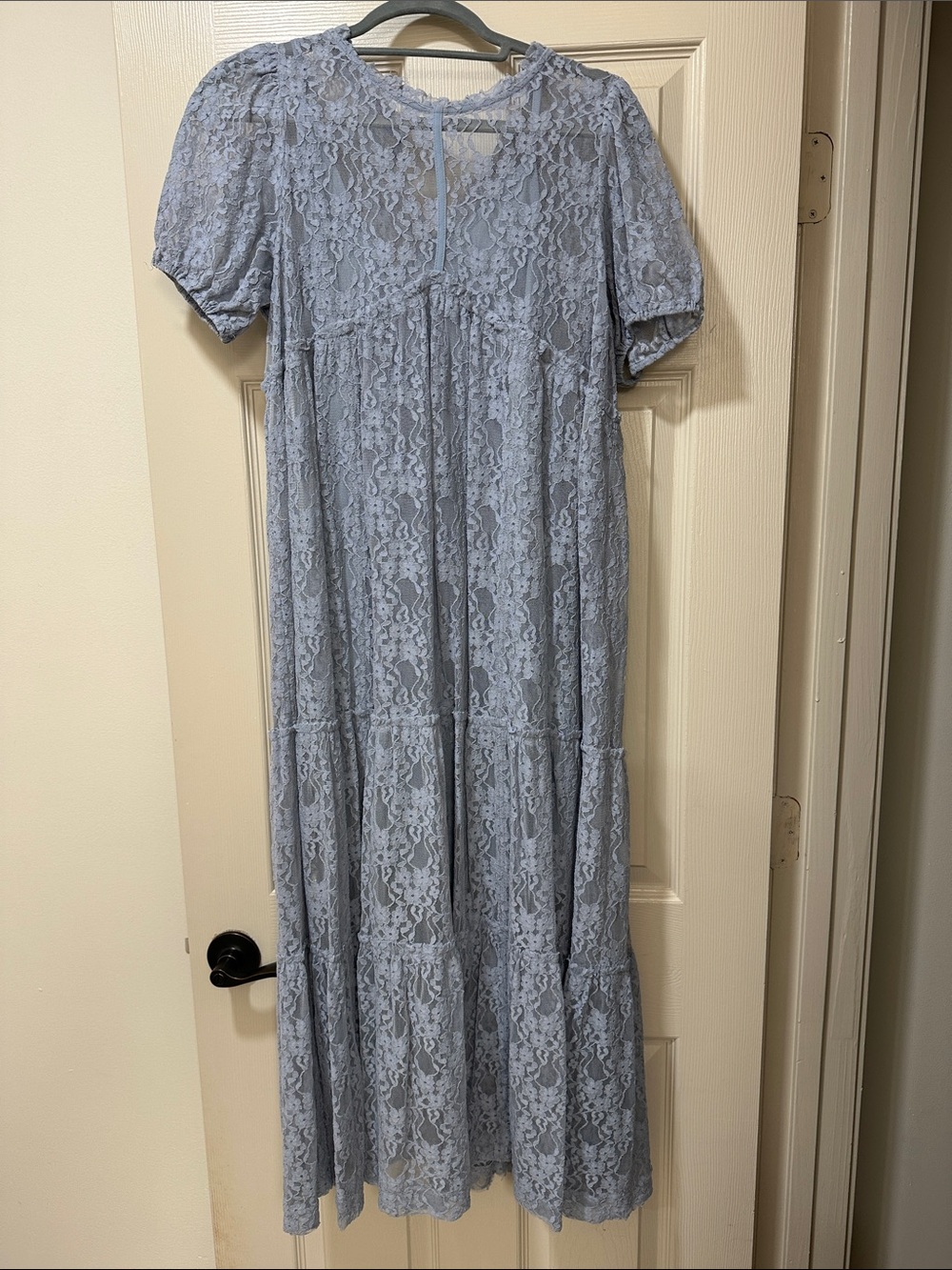 Blue Lace Tiered Midi Dress